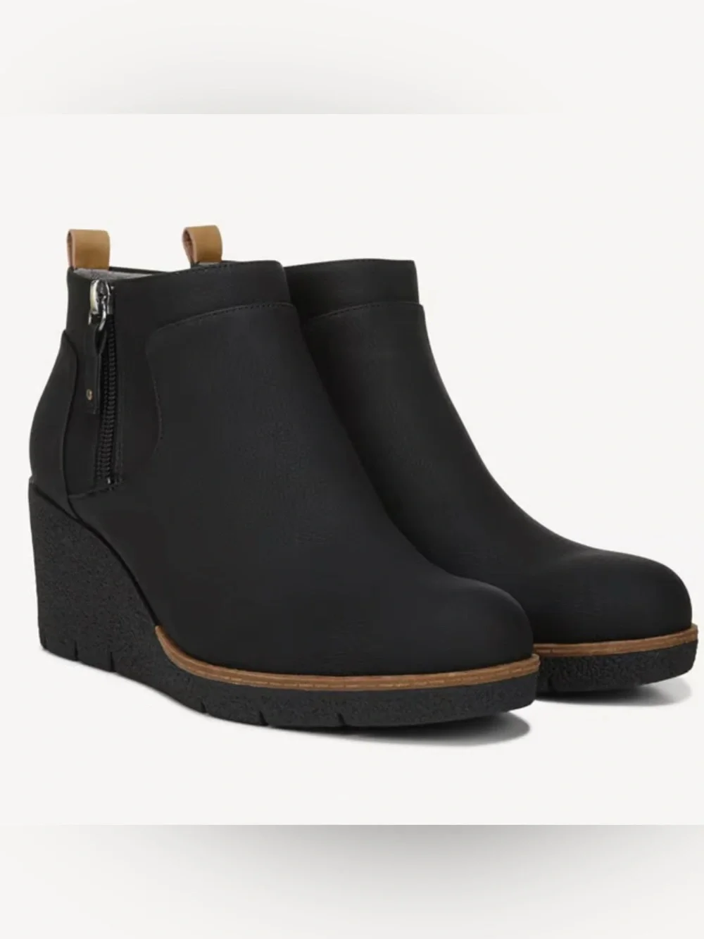 A3- Black Wedge Ankle Boots with Side Zip - Women's Bianca